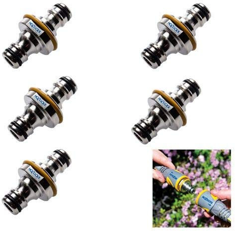 5 x Hozelock 2044 Pro Metal Double Ended Male Garden Hose Pipe End Connector