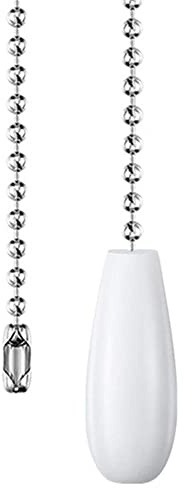 Ceiling Fan Pull Chain 12 inch Wooden Pull Chain Extension Fan Chain Extender Ceiling Fan Pulls Ornament with Ball Fan Chain Connector for Ceiling Fan Light, 1PCS (White Wood)