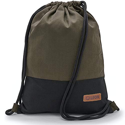 By Bers LEON Sacca da palestra con tasche interne con chiusura lampo, in tinta unita, per uomini e adolescenti, cachi-oliva_nero, Taglia unica