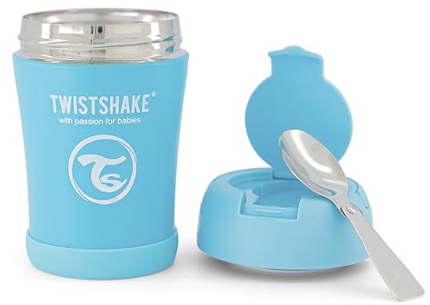 Twistshake Thermal Food Container for Babies and Children - 350ml | Stainless Steel Food Thermos | Keeps Food/Liquid Hot or Cold for 12 Hours | Leak Resistant | Easy Clean | Pastel Blue