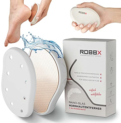 ROBBX® Nano Glas Hornhautentferner - 2in1 Fußfeile für Füße, Farbe Weiß | Pediküre, Maniküre, Nass- und Trockenanwendung, ergonomisches Design, weiche Haut