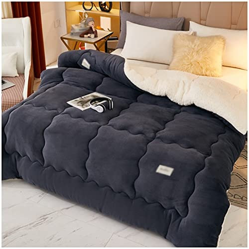 FFFF & OLFEH Bettdecke, Dicker Lamm-Kaschmir, Decke, Flauschige Kaschmir-Steppdecken, Winterwarm, Kern aus Lammsamt, Dick warm 4 Jahreszeiten Bettdecke Double Face (Schwarz,180x220cm?4kg?)