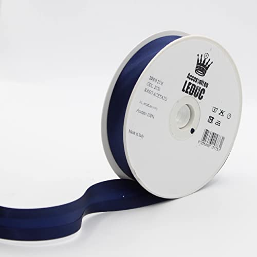 Leduc Satin-Schrägband, 20 m, 30 Farben, zum Nähen, doppelt gefaltet, 8 + 20 + 8 mm, 100 % Acetat, italienische Qualität, 2050, Dunkelblau