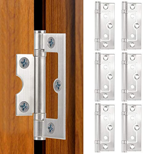 AYNEFY Door Hinge, 6Pcs Stainless Steel Ball Bearing Non-Mortise Hinge 8x3.3cm 2mm Thick with Screws for Interior Doors Furniture Windows