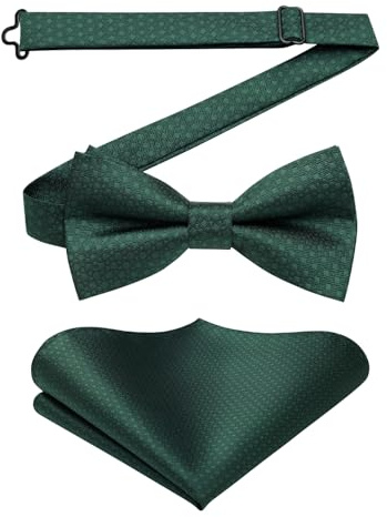 Enlision Förknuten Fluga och Näsduk Set för Herrar Klassisk Elegant för Bröllop Fest Bankett Dejting, Mörkgrön