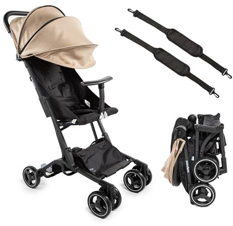 ZANCLEM Leichtgewichtiger Kinderwagen buggy bis 25 kg - mit Liegefunktion, buggy klein zusammenklappbar,kompakter Kinderwagen mit 5-Punkt-Sicherheitsgurt und Fußbremse - Reisebuggy (Beige)
