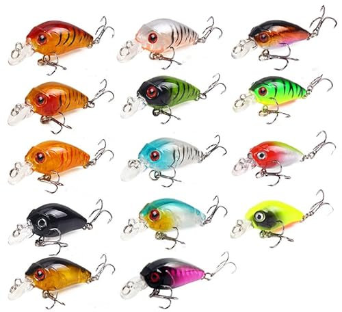 14 pcs Angelköder Set Köder Kit Wobbler Crankbaits mit Haken Hard Popper Köder für Salzwasser Süßwasser Forellen Barsch Lachs Angeln Barschköder Simulation falscher Köder Fanggeräte