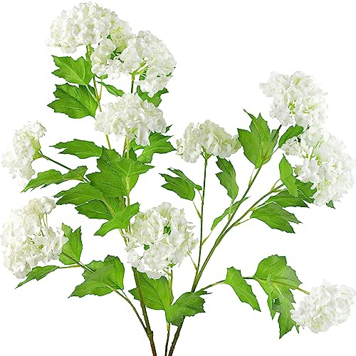 FiveSeasonStuff Summer White Snowball Viburnum Long Stem Real Touch Artificial Flowers 2 Stems