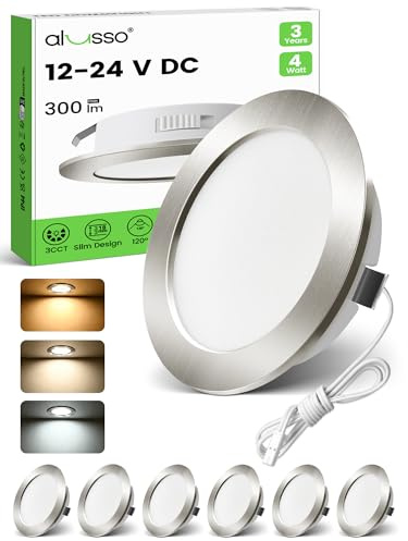 ALUSSO 6 x infälld LED-spotlight 12 V downlight dimbar 4 W infälld LED 3 000 K varm vit 4 000 K naturvit 6 000 K kall vit IP44 inomhus LED-panel för möbler husbil båt kök
