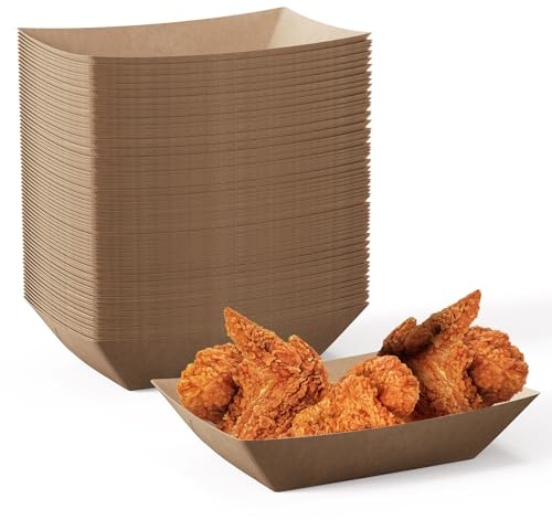 JOLLY CHEF 2lb Paper Food Trays, 100 Pack Disposable Paper Boat, Serving Boats, Food Holder Trays for Snacks French Fries Nachos Hot Dog Tacos BBQ Party