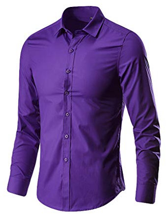 Generic Men's Purple Long Sleeve Plain Shirt Non Iron Formal Business Wedding Work Slim Fit Button Down Top