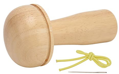 Stopfpilz-Set – Abnehmbarer Stopfpilz aus Holz mit Gebogenem Griff, Elastischem Seil, Stopf- und Gobelinnadeln – Ideales Nähwerkzeug für Selbstgemachtes Stricken, Sticken Usw