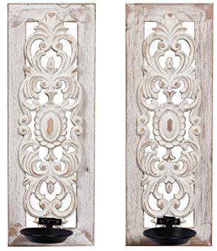 Sintosin 2 Stück Holz Wandkerzenhalter Vintage, Distressed Weiß Kerzenhalter Wand für Wanddeko, Bauernhaus Wandhalterung Kerzenständer für Schlafzimmer Wohnzimmer