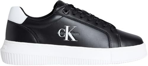 Calvin Klein Donna Sneakers con Suola Preformata Chunky Mono in Pelle, Nero (Black/Bright White), 38