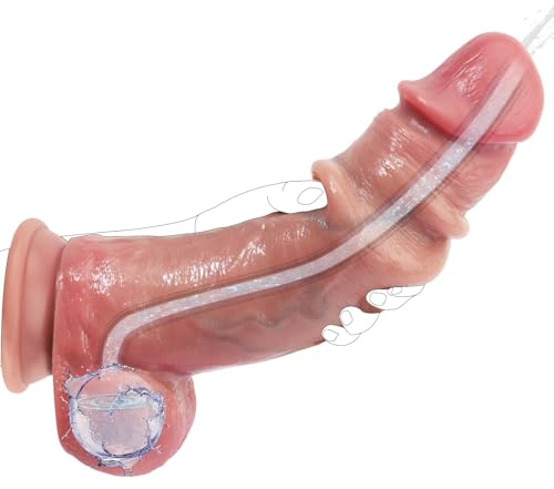 Squirting Dildo & Realistic Movable Foreskin Dildos Sex Toys, 2 in 1 Silicone Foreskin Ejaculating Toy for Vaginal Anal Play, 10 Huge Strap On Anal Dildo with Suction Cup, Sliding Skin (Flesh)