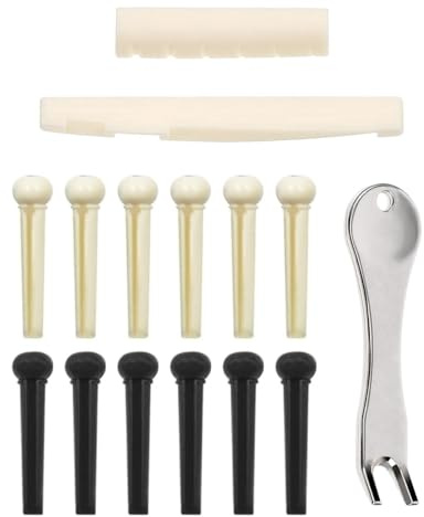 BPTRKOM 12 Stück Gitarre Pins Brücke Kunststoff Gitarre Bridge - mit 2 PCS Gitarrensteg Sattel und Stegeinlage Extractor Werkzeug Gitarre Stegstifte Gitarre Sattelmutter Gitarre Steg für alle Gitarren