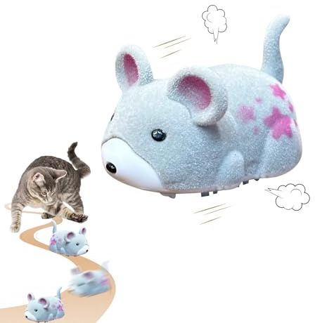Kaezuy Katzenspielzeug Selbstbeschäftigung Elektrisch Maus, 2025 Neu Interaktives Katzenspielzeug Maus mit Basisbürste, Elektrisches Hamster Cat Toy Selbst Bewegen Hindernisse Vermeiden (Grau)