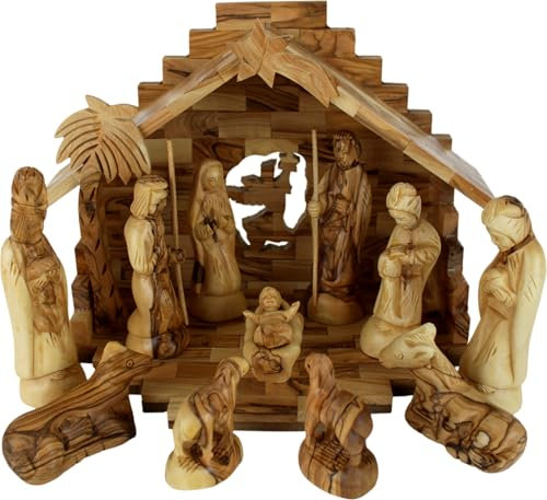 Deluxe Olive Wood Nativity Set- Hand Carved in Bethlehem, the Holy Land. Holy Land Imports
