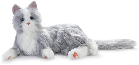 Ageless Innovation Joy For All Interactive Pet Cat - Lifelike & Realistic Companion with Soft Fur and Soothing Purrs, No Assembly Required - Silver With White Mitts