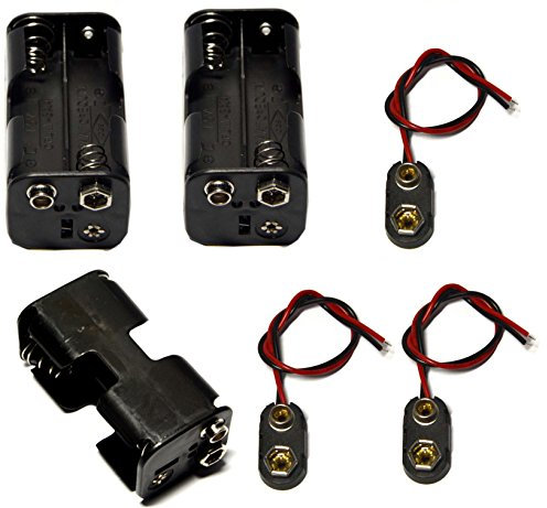 LAMPVPATH 3 Pcs 4 x 1.5V (6V) AA Battery Holder Leads with 3 Pcs 9V I Type Snap Connector Plastic Housing Two Layers Battery Case
