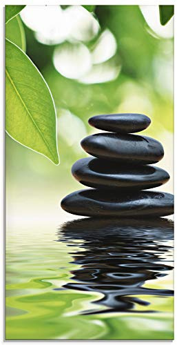 ARTland Wanddeko Glasbilder Wandbild Glas Bild einteilig 30x60 cm Hochformat Asien Wellness Entspannung Spa Zen Steine Gräser Pyramide Wasser T5UJ
