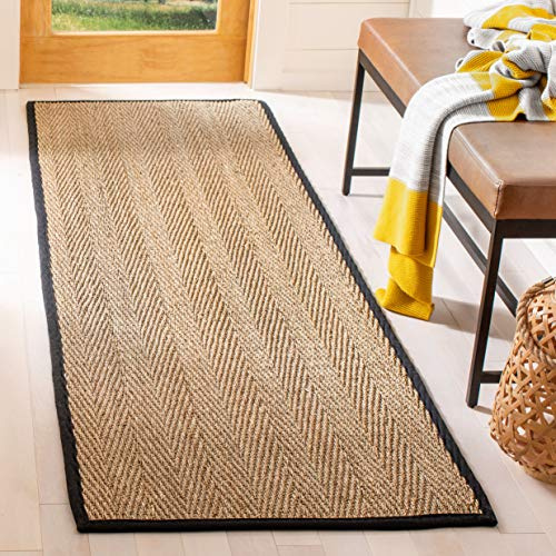 SAFAVIEH Tapis en Fibres Naturelles Salon, Salle à Manger, Chambre à Coucher - Natural Fiber Collection, Tapis à Poil Court, Naturel et Noir, 76 X 244 cm