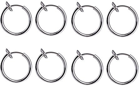 BODYA 4 Paar! 8 von Chirurgenstahl Clip auf Nicht durchbohrt Hoops Kreis gefälschte Nase Lip Ohrringe (10mm) Piercing Schmuck Kit