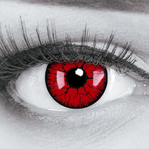 Lentilles couleur rouge noir - vampire metatron Pour Halloween, Shrovetide, Carnaval + étuis à lentilles de contact I 1 paire (2 pièces) I sans correction I 0,00 Dioptries MERALENS