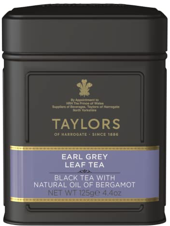 Taylors of Harrogate Earl Grey, Loose Leaf, 4.41 Ounce Tin Caddy (Pack of 1), Fragrant, Delicate & Light, Caffeinated, Premium Whole Leaf Tea