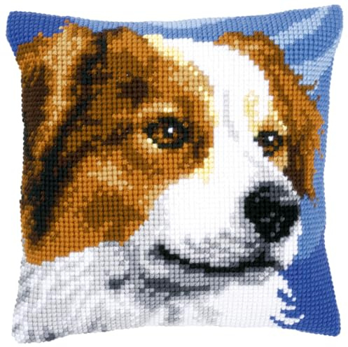 VERVACO Kreuzstich Stickpackungen Kissen Stickerei Set Anfänger Vorgedruckt Bordercollie DIY Set Kreativ Set Für Erwachsene Dekoratives Kissen ca. 40 x 40 cm Bastelset Handwerker Haus Dekoration