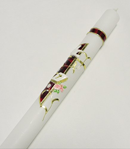 Taufkerze Kommunionkerze C-13-Gold/Bor inkl. Tropfschutz und Beschriftung KW-JOA-C13