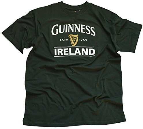 Guinness Dunkelgrün Baumwoll T-Shirt Tee Shirt Kurze Ärmel für Herren mit Ireland Inschrift und Harfe Design