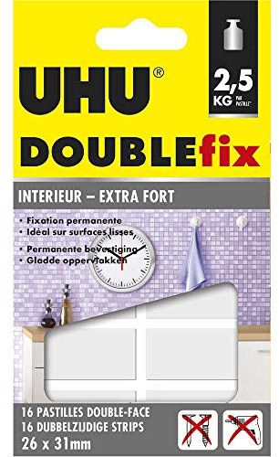 UHU Doublefix innen unsichtbar extra stark - doppelseitige Klebepunkte, ultra stark, transparent, 16 Stück