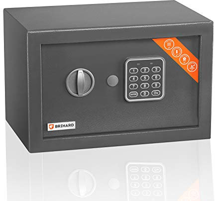 Brihard Home Kleiner Tresor mit Zahlencode & LED-Bildschirm 20x31x20cm, 11L Mini Safe für Zuhause oder Büro aus Robustem Stahl, Abschließbare Box für Wertsachen, Geld & Mehr