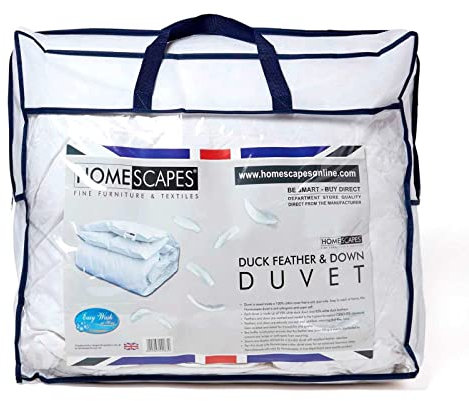HOMESCAPES Double Duvet 10.5 Tog, Luxury Ethical Duck Feather & Down Quilt, Anti Allergy 100% Cotton Cover Down-Proof All Seasons Bed Duvets, Washable, RDS & OEKO-TEX Certified