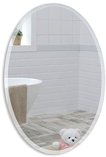 Neue Design Mood® Ovaler Premium-Badezimmerspiegel | Wandmontage | abgeschrägter, rahmenloser Spiegel | beidseitig aufhängbar | für Toilette, Schlafzimmer, Flur (50cm x 40cm)