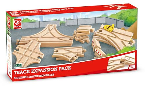 Hape Schienen-Erweiterungs-Set, Eisenbahnzubehör, Schienenbauset, Wechsel und Weichen aus Holz