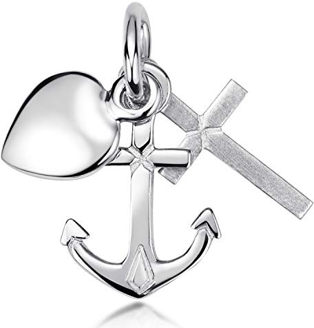 Damen Kettenanhänger Glaube Liebe Hoffnung Silber 925 ohne Kette | Kleiner Anhänger für Halskette aus 925 Sterling Silber rhodiniert und vergoldet von MATERIA by Matthias Wagner