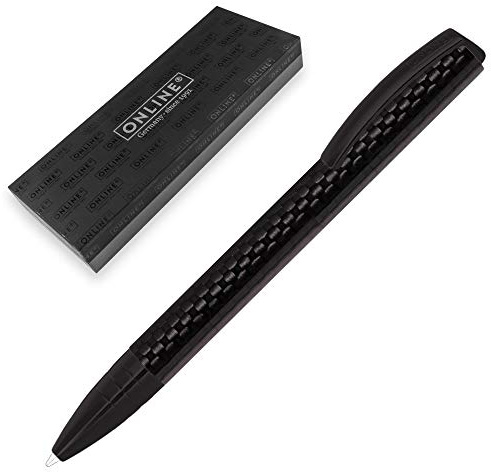 ONLINE ON36012 Drehkugelschreiber Vision Carbon mit internat. Großraummine Strichstärke M (mittel), Schreibfarbe schwarz, aus Aluminium und Carbon, in hochwertiger Geschenkbox