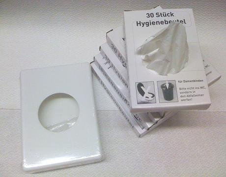 AMPRI dispenser di sacchetti igiene bianco + 5 x 30 pezzi sacchetti igienici per Assorbenti