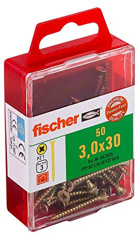 fischer Power-Fast FPF-SZ 4,5 x 25 YZF 30 B - Spanplattenschrauben mit Senkkopf und Vollgewinde zur Befestigung von dünnen Bauteilen in Holzwerkstoffen - 30 Stück - Art.-Nr. 653954