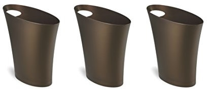 Umbra Skinny Sleek & Stylish Bathroom Trash, Small Garbage Can Wastebasket for Narrow Spaces at Home or Office, 2 Gallon Capacity, Bronze, 3-Pack