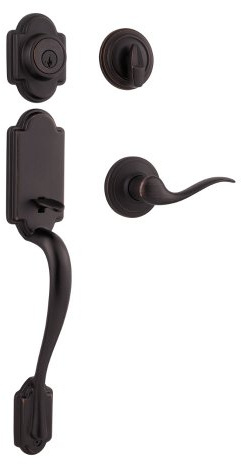 Kwikset Arlington Front Door Lock Handle and Deadbolt Set, Entry Handleset Exterior with Interior Reversible Lever, Venetian Bronze, Pick Resistant SmartKey Rekey Deadbolt Security, Requires 2 Holes
