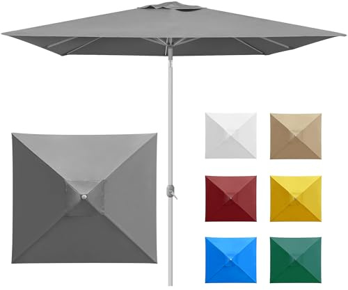 paramondo interpara Sonnenschirm aus 230 g/㎡ Polyesterfaser quadratisch 3 x 3m grau + Gestell silber, Gartenschirm Marktschirm knickbar, Stabil, für Terrasse Balkon Sonnenschirm mit Kurbel, 8,8kg