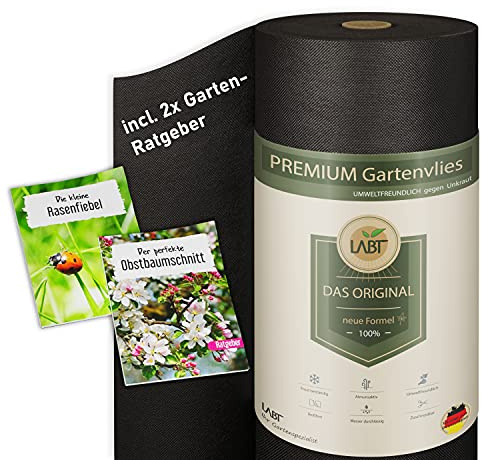 LABT Premium Gartenvlies Unkrautvlies 150g/m2-1,6m Breite x 10m Länge = 16m², umweltfreundliche Unkrautfolie wasserdurchlässig stark gegen Unkraut, Vlies Garten, Pflanzenvlies, Beetvlies
