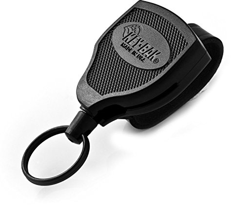 KEY-BAK SUPER48 HD 8oz. Locking Retractable Keychain, 48 Retractable Cord, Black Polycarbonate Case, Leather Duty Belt Loop, Oversized Split Ring