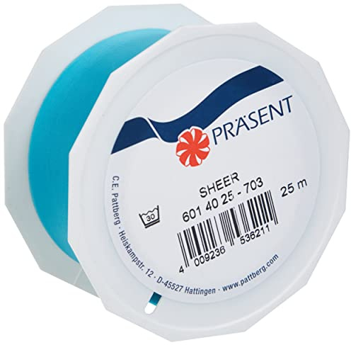PRÄSENT C.E. Pattberg Sheer Organzaband türkis, 25 m Geschenkband zum Einpacken von Geschenken, 40 mm Breite, Zubehör zum Dekorieren & Basteln, Dekoband