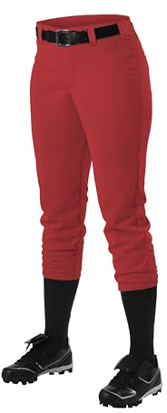 Alleson Athletic Girls Belt Loop Fastpitch Pant, Scarlet, Medium