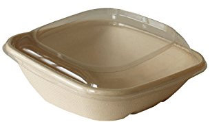 Bio Einweggeschirr Salatschale 750 ml mit Deckel, 2-teilig, rechteckig 19 x 19 x 7 cm, Salat Schale Becher Imbiss to go (300 Stück)