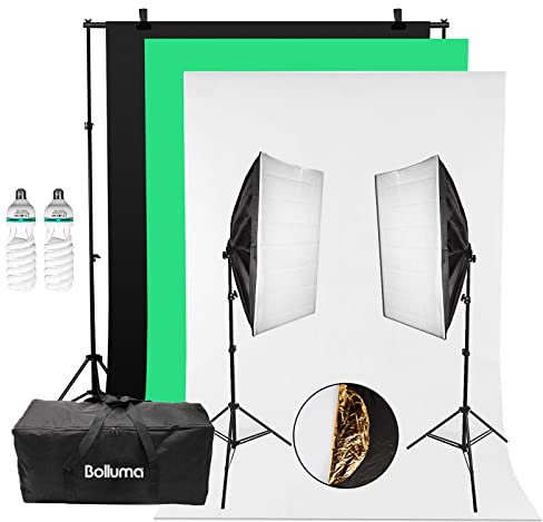 Professional Photo Studio Continuous Lighting Support Kit, Background Support System Carry Bag Photography Reflector Soft Box Light Stand 150W Bulbs, All In 1 Photography Set